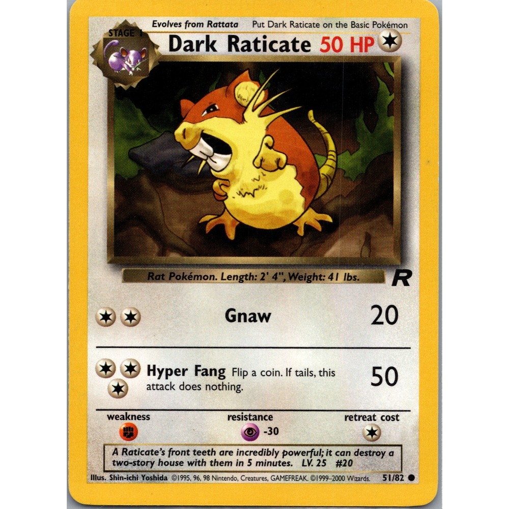 Dark Raticate Pokémon TCG Team Rocket 51/82 Common 2000 WOTC Card